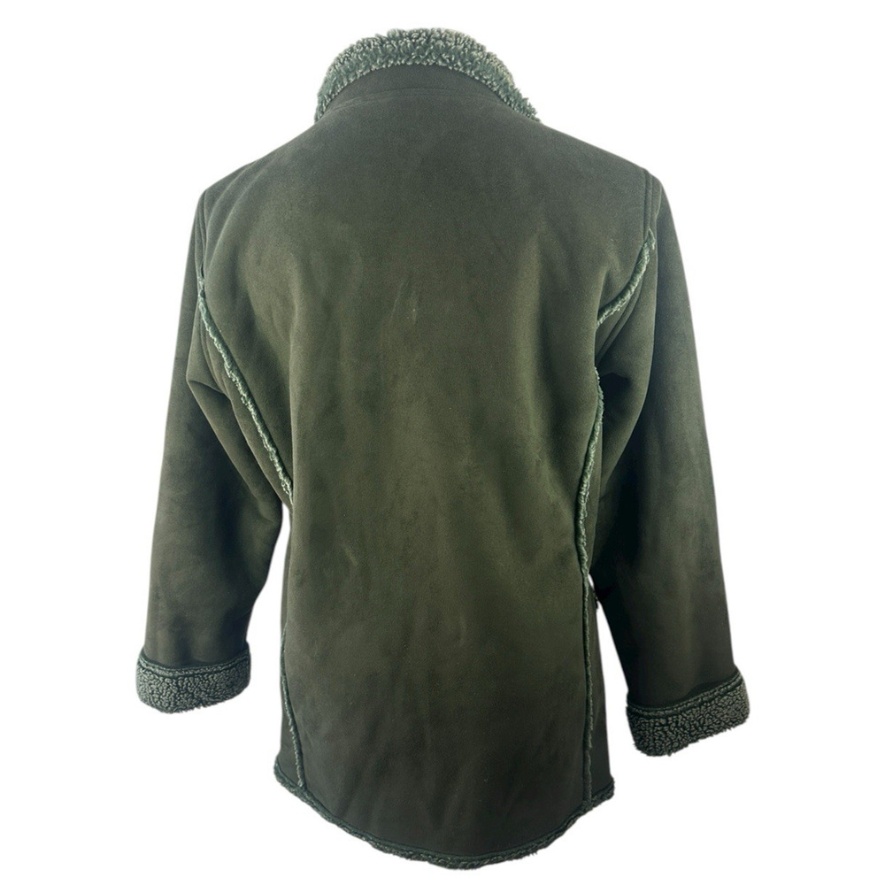 L.L. Bean Womens Medium Sherpa Fleece Lined Green Coat Jacket Button Front - Picture 8 of 14